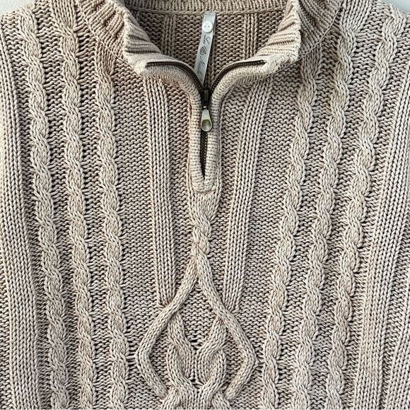 Leo and Nicole Cotton Cable Knit Light Mocha Fisherman Sweater SZ XL - Picture 3 of 16